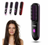 Go Brush Pro Cordless Hair Straightener Brush,2026 New Styling Brushs for Short Hair,Portable & Rechargeable Styling Brushs for Travel and Daily Use,3 Heat Settings & LED Screen(Negro A)