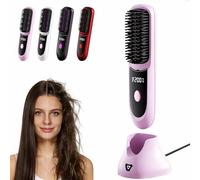Go Brush Pro Cordless Hair Straightener Brush,2026 New Styling Brushs for Short Hair,Portable & Rechargeable Styling Brushs for Travel and Daily Use,3 Heat Settings & LED Screen(Morado B)