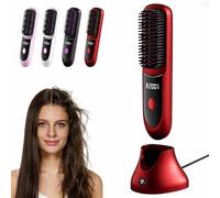 Go Brush Pro Cordless Hair Straightener Brush,2026 New Styling Brushs for Short Hair,Portable & Rechargeable Styling Brushs for Travel and Daily Use,3 Heat Settings & LED Screen(Rojo B)