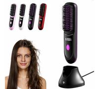 Go Brush Pro Cordless Hair Straightener Brush,2026 New Styling Brushs for Short Hair,Portable & Rechargeable Styling Brushs for Travel and Daily Use,3 Heat Settings & LED Screen(Negro B)