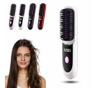 Go Brush Pro Cordless Hair Straightener Brush,2026 New Styling Brushs for Short Hair,Portable & Rechargeable Styling Brushs for Travel and Daily Use,3 Heat Settings & LED Screen(Blanco A)
