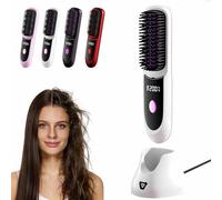 Go Brush Pro Cordless Hair Straightener Brush,2026 New Styling Brushs for Short Hair,Portable & Rechargeable Styling Brushs for Travel and Daily Use,3 Heat Settings & LED Screen(Blanco B)