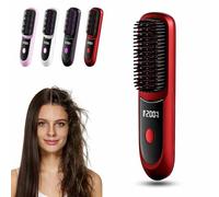 Go Brush Pro Cordless Hair Straightener Brush,2026 New Styling Brushs for Short Hair,Portable & Rechargeable Styling Brushs for Travel and Daily Use,3 Heat Settings & LED Screen(Rojo A)