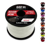 GO!elements 30m Cuerda Paracord de Nylon Resistente al desgarro - 3mm Paracord 425 Tipo II líneas como Cuerda para Exteriores, Cuerda para Todo Uso - línea de Nylon MAX. 192kg, Color: Blanco