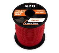 GO!elements 30m Paracord de Nylon a Prueba de desgarros - 4mm Paracord 550 Typo III Cuerda - Adecuado como Cuerda Yute & Cuerda Gruesa | MAX. 250kg, Color: Rojo
