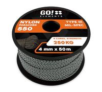 GO!elements 50m Paracord de Nylon a Prueba de desgarros - 4mm Paracord 550 Typo III Cuerda - Adecuado como Cuerda Yute & Cuerda Gruesa | MAX. 250kg, Color: Blanco y Negro
