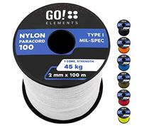 GO!elements Paracord 2mm de Nylon Resistente al desgarro - Tipo I 100, línea de Supervivencia Multifuncional con Capacidad de Carga hasta 45kg