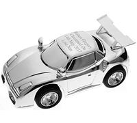 Go Find A Gift Hucha personalizada con grabado plateado para coche deportivo de carreras, regalo de bautizo para niño o niña