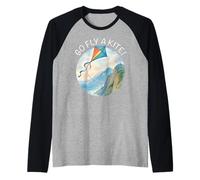 Go Fly a Kite! Acuarela Cometa Sobre Costa Naturaleza Arte Camiseta Manga Raglan