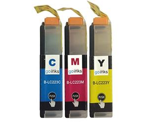 Go Inks 1 Juego de 3 Cartuchos de Tinta C/M/Y para sustituir a Las impresoras LC223 C/M/Y, no OEM, para impresoras DCP y MFC (3 tintas), Capacidad estándar
