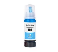 Go Inks Botella de Tinta de Repuesto Compatible con impresoras Epson EcoTank 107LC Color Cian Claro, 70 ml