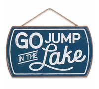 Go Jump in the Lake Hanging Wood Wall Decor - Fun Vintage Sign for Cabin or Lake House