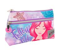 Go Pop - Estuche con 2 Bolsillos Femeninos - Bolsa Escolar para papelería, lápices y rotuladores, con cómodo Bolsillo Frontal, 22 x 14 x 6 p cm, Fantasía, Dim 22 x 6 x 14 cm, MEMRMAID