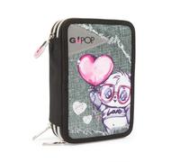 GO POP - Estuche Triple Escolar Panderful con 3 Cremalleras y 3 Compartimentos, Contiene 18 lápices de Colores, 18 rotuladores y Otros Objetos prácticos para la Escuela, 13 x 19,5 x 6,5 p