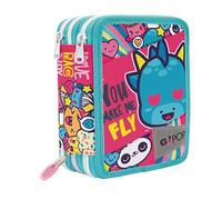 GO POP Giochi Preziosi Estuche de 3 Compartimentos Femeninos - Contiene 18 lápices de Colores, 18 rotuladores y Otros Objetos prácticos para la Escuela, 13 l x 19,5 h x 6,5 p, Fantasía, Dim. 19,5 x