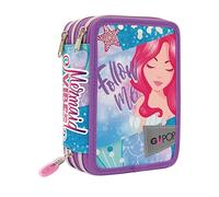GO POP Giochi Preziosi Estuche de 3 Compartimentos Femeninos - Contiene 18 lápices de Colores, 18 rotuladores y Otros Objetos prácticos para la Escuela, 13 l x 19,5 h x 6,5 p, Fantasía, Dim. 19,5 x