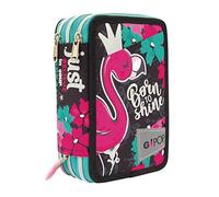 GO POP Giochi Preziosi Estuche de 3 Compartimentos Femeninos - Contiene 18 lápices de Colores, 18 rotuladores y Otros Objetos prácticos para la Escuela, 13 l x 19,5 h x 6,5 p, Fantasía, Dim. 19,5 x