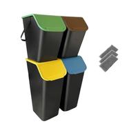 Go Practic Juego de 4 Cubos de Basura para Cocina - Sistema de Separación Con 2 Cubos de 35 L y 2 de 25 L - Apilables Con Tapa y Función CLICK