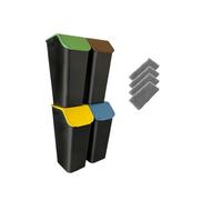 Go Practic Juego de 4 cubos de basura para cocina, sistema de separación de basura, 4 cubos de basura de 35 l con tapa, apilables, función CLICK + filtro de olores