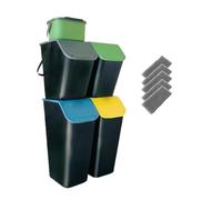 Go Practic Juego de 5 Cubos para Cocina, Sistema de Separación, 2 de 35 L y 2 de 25 L Con Tapa, 1 Pequeño, Apilable, Función