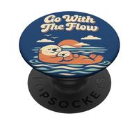 Go with The Flow Cute Sea Otter Retro Animal PopSockets PopGrip Adhesivo