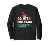 Go with The Flow Pink Flamingo Summer Vibes Beach Vacation Manga Larga