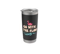 Go With the Flow Pink Flamingo Summer Vibes Beach Vacation Vaso térmico de acero inoxidable de doble pared