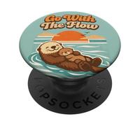Go with The Flow Sea Otter Retro Animal PopSockets PopGrip Adhesivo