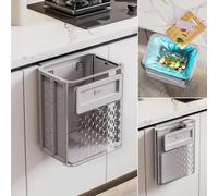 GoaePode Cubo de basura colgante gris, contenedor de cocina montado en la pared, caja de basura plegable para puerta de armario, almacenamiento debajo del fregadero, cubo de basura para baño,