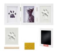 GoaePode Kit de huellas para perros, juego de huellas de perro y gato, kit de marco de fotos de madera, marco conmemorativo de mascotas blanco con tableros del alfabeto, fácil manualidades para colgar