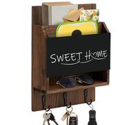 GoaePode Soporte para llaves de pared, colgador de llaves de madera con estante y 6 ganchos para llaves, organizador de correo para pasillo, entrada, oficina, decoración del hogar