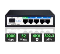 Goalake Switch PoE+ Administrado por Cloud 6 Puertos | 4X PoE+ 52W (802.3af/at) + 2X Uplink Gigabit | App Easy Smart Managed | VLAN, Cloud Restart, Detección | 250m Alcance | Ideal para Empresas
