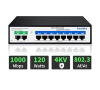 Goalake Switch PoE+ de 10 Puertos - 8 Puertos PoE a 120W, 2 Gigabit Uplink, 802.3af/at - Gestionado en la Nube, App Fácil, Detección en la Nube, VLAN