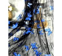 Goanilad BU 1 Pieza De Tela De Malla De Encaje con Flores De Mariposa 3D, Transparente, Negra Y Azul, 150 Cm, Tul Bordado For Vestido De Novia