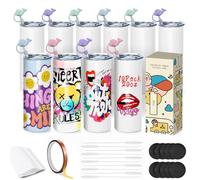 Goanueei Vasos de sublimación a granel, delgados y rectos, 20 onzas, paquete de 10 unidades, en caja de regalo individual, vaso aislado de doble pared para transferencia de calor con popote y tapa