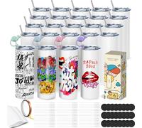 Goanueei Vasos de sublimación a granel, delgados y rectos, 20 onzas, paquete de 24 unidades, en caja de regalo individual, vaso aislado de doble pared para transferencia de calor con popote y tapa