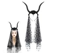 Goat Horns, Halloween Headband, Gothic Party Veil Hair Hoop for Cosplay Costume Supplies, Themed Gathering Props Masquerade Balls Holiday Performances Girls Dress Up Accessory Hairband