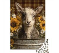 Goat in Flower Tub Puzzles Imposible,desafío para Adultos Entretenimiento Creativo 1000 Piezas Obra De Arte De Juego De para Adultos Y Niños 38x26cm/1000pcs