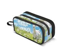 Goat on The Green Summer Meadow, estuche de gran capacidad para niños y niñas, estuche para lápices de 3 compartimentos, organizador de papelería, estuche para escuela, oficina, trabajo, Goat on the