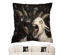 Goat Pillow Cover - Farmhouse Cushion, 45x45cm Decorative Throw for Dorm Bedroom, Animal Graphic with Short Plush, Apartment Decor, Plush Case for Living Room Bed, Office Space and Home Interior