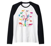 Goat Tree Colorful Goat mom Goat Dad Goat Girl Camiseta Manga Raglan