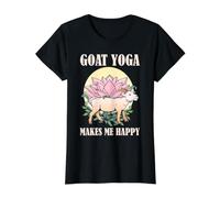 Goat Yoga me Hace Feliz meditación de Bienestar Animal de Granja Camiseta gráfica económica, Mujer, Negro, S
