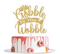 Gobble Til You Wobble - Decoración para tartas de Acción de Gracias, feliz día de pavo, decoraciones de fiesta de Acción de Gracias, purpurina dorada