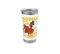 Gobble Til You Wobble Funny Día de Acción de Gracias Pavo Peregrino Vaso térmico de acero inoxidable de doble pared