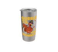 Gobble Til You Wobble Funny Día de Acción de Gracias Pavo Peregrino Vaso térmico de acero inoxidable de doble pared