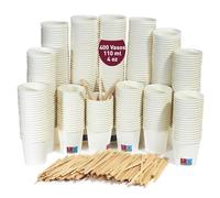gobecups 400 Vasos desechables 110ml / 4oz de Papel Blanco con Paletinas de Madera, vasos cafe desechables, Vasos cartón, vasos cafe