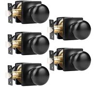 GOBEKOR Pack de 5 pomos de puerta de pasaje para puertas de armario interior negro mate cuadrado sin llave con pomo de paso redondo