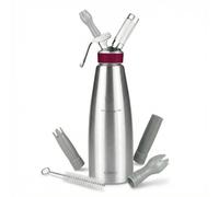 GOBEL - Sifón para la cocina profesional de acero inoxidable - Sifón para montar nata con recipiente y cabezal de acero inoxidable - 1 litro - Calidad profesional (cumple la norma NF D21-901)