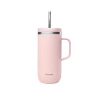 QWETCH - Vaso Térmico con Pajita y Asa 600 ml Rosa Pastel - 24h Frío & 12h Fresco - Acero Inox Reciclado, Sin BPA - Taza Isotérmica Reutilizable para Café Helado, Té Frío y Agua Aromatizada