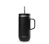 QWETCH - Vaso Térmico con Pajita y Asa 600 ml Negro - 24h Frío & 12h Fresco - Acero Inox Reciclado, Sin BPA - Taza Isotérmica Reutilizable para Café Helado, Té Frío y Agua Aromatizada